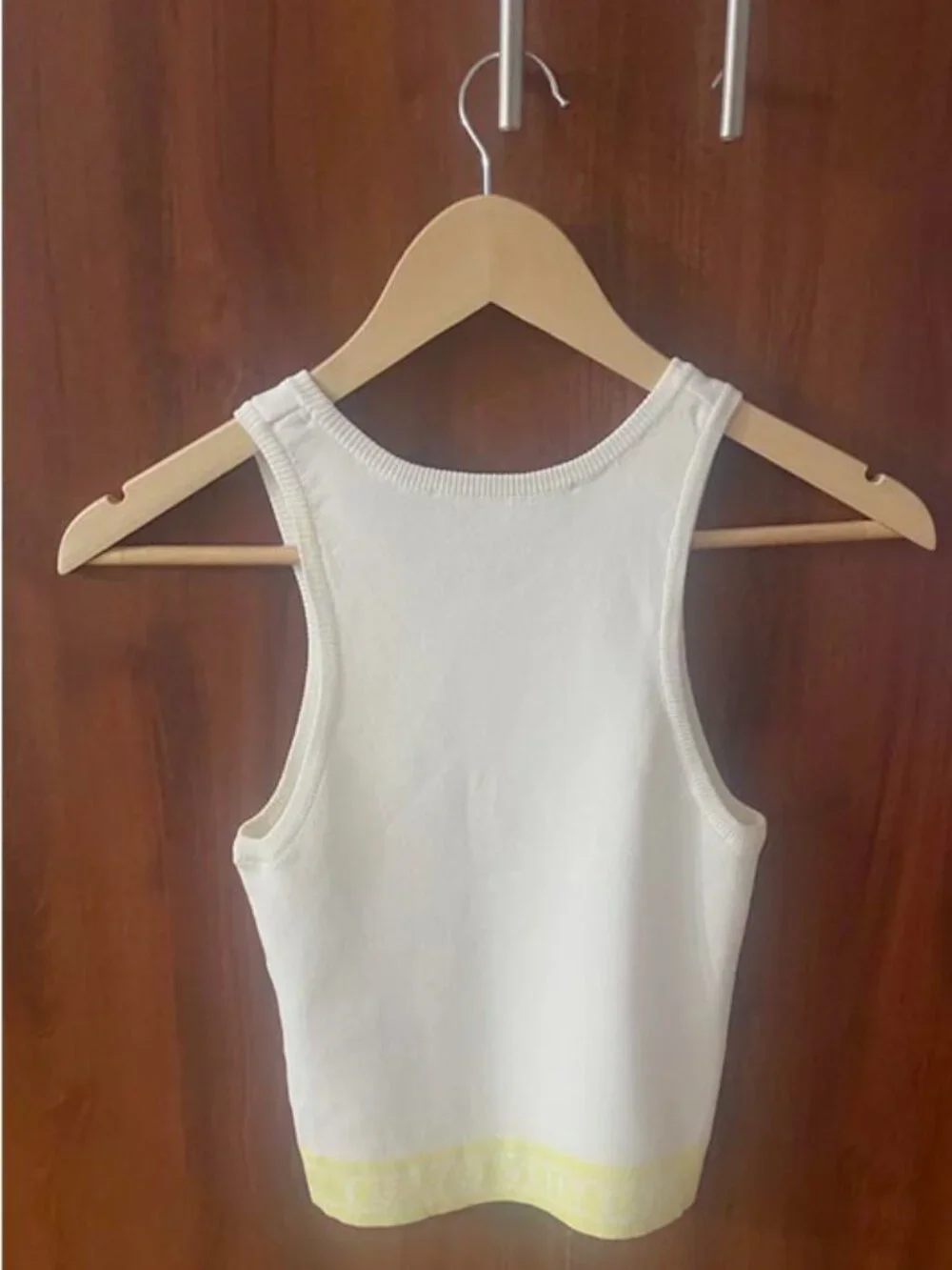 Louis Vuitton Paris White Ribbed Knit Tank Top with Yellow Logo Hem